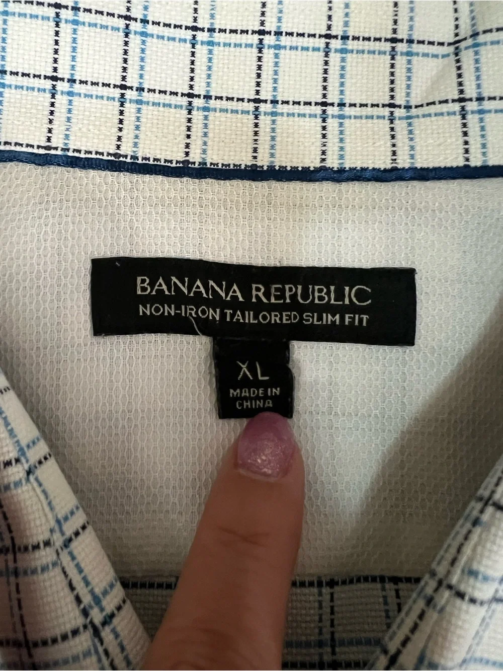 Banana Republic White Shirt with Blue Windowpane Check